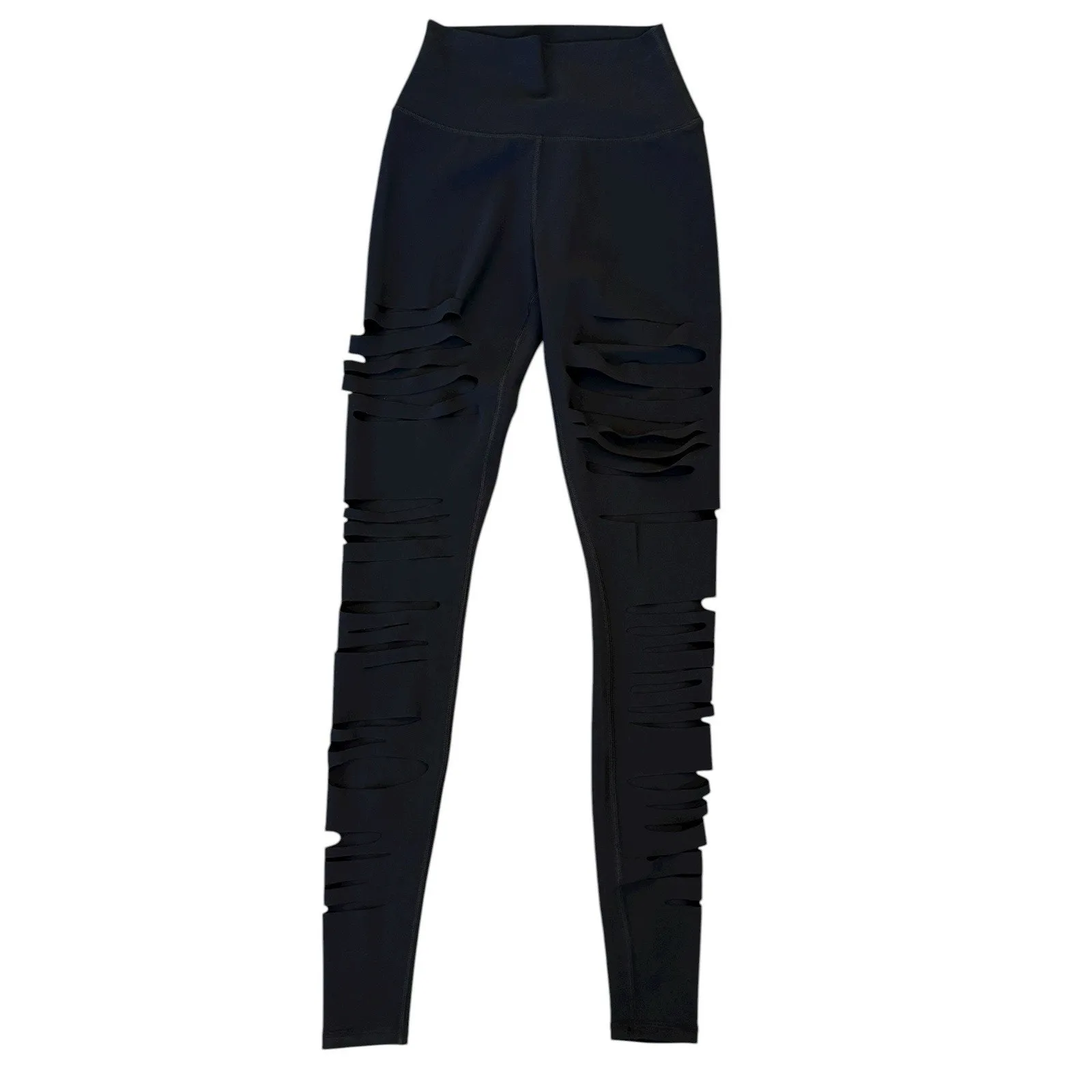 Alo Yoga High Waist Extreme Ripped Warrior Leggings Black Edgy Destroyed XXS - Image 7