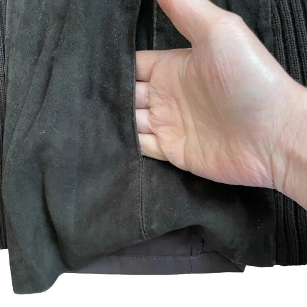 Vtg Saks Fifth Avenue Real Clothes Brown Suede Leather Merino Wool Sweater Vest - Image 7