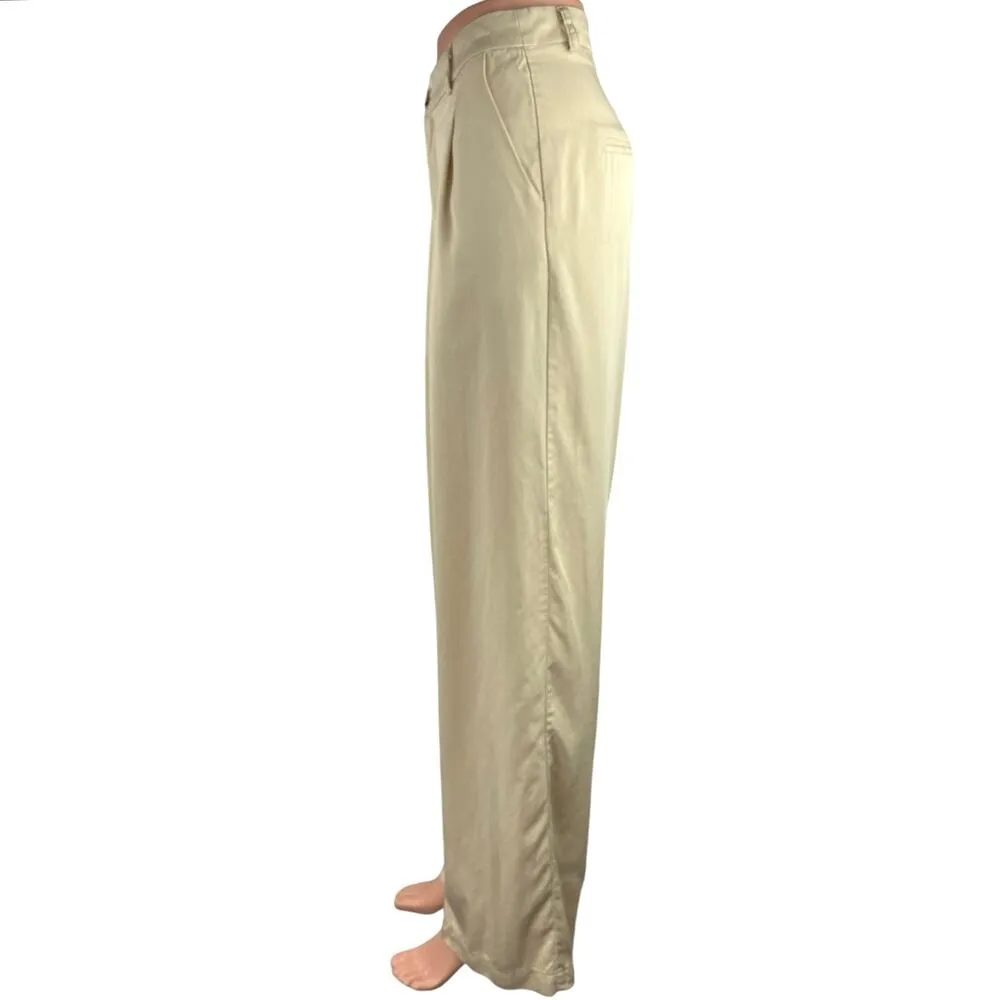 Et Clet Cream High Rise Pleated Career Cozy Ankle Wide Leg Trouser Pants Size M - Image 2