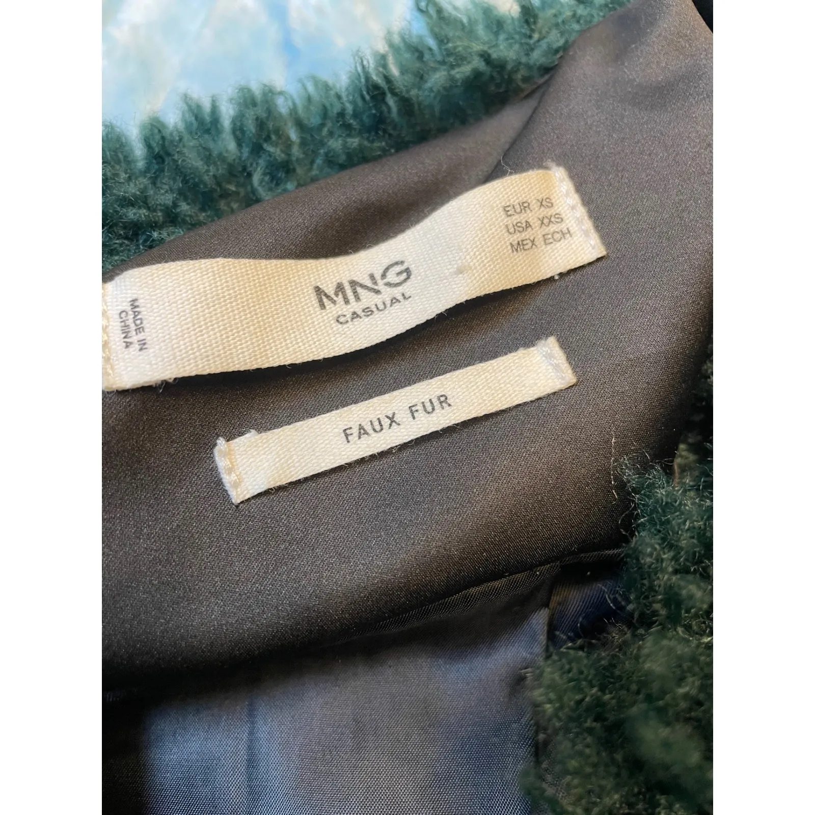 MNG Casual Faux Fur Coat Teal Green Oversized Collarless Jacket XS - Image 5