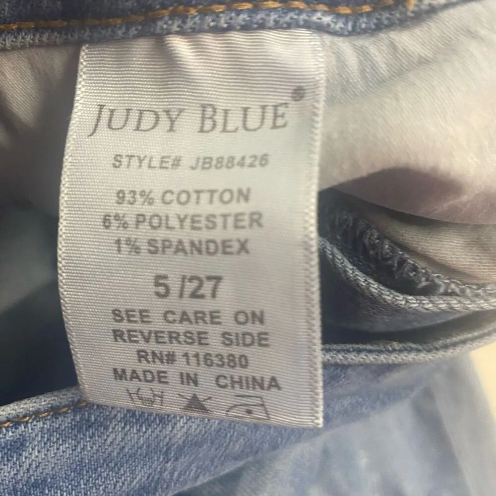 JUDY BLUE Women’s Juniors Blue Control Top Skinny Distressed Size 5/27 Jeans - Image 6