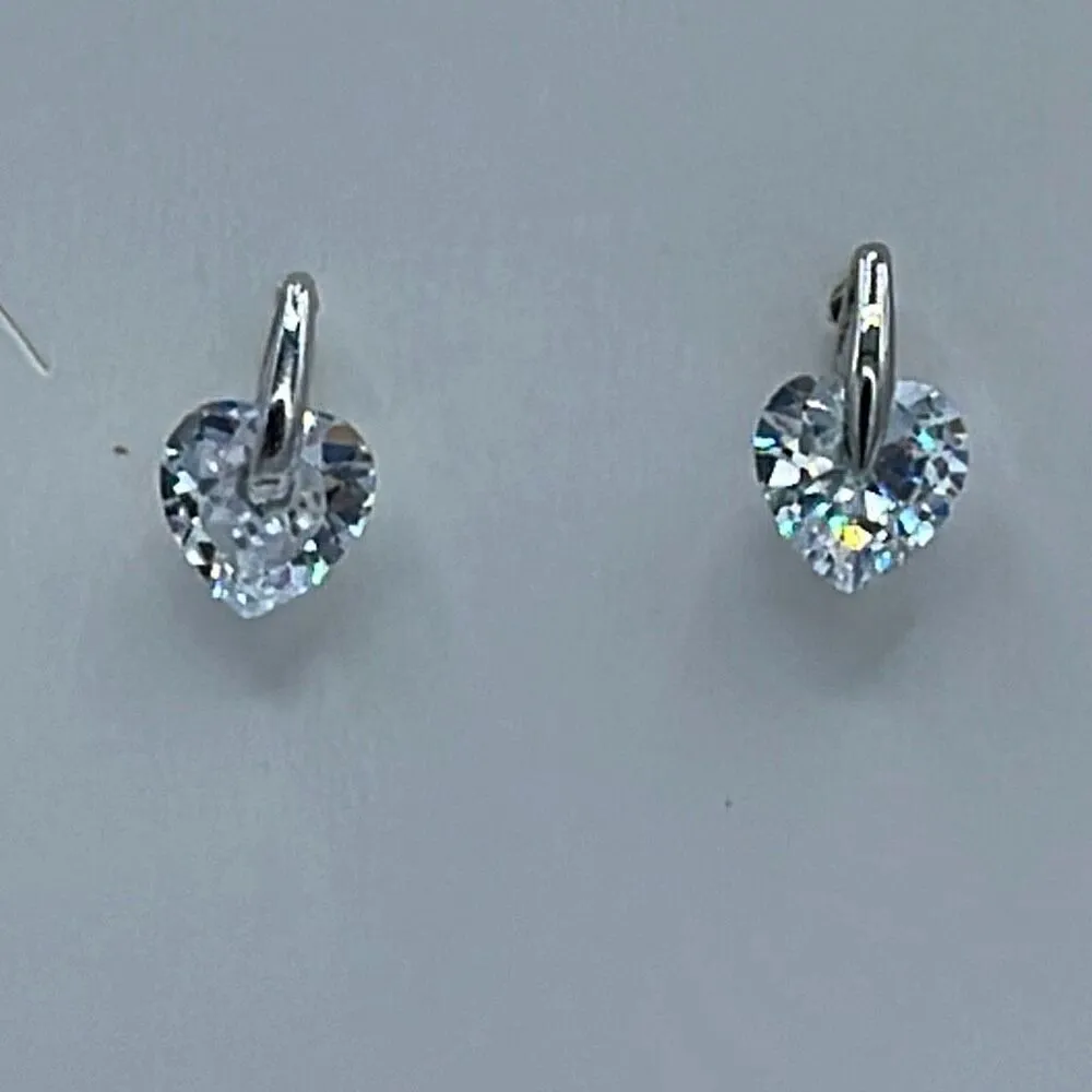 Heart crystals set in Rhodium plated earrings. - Image 2