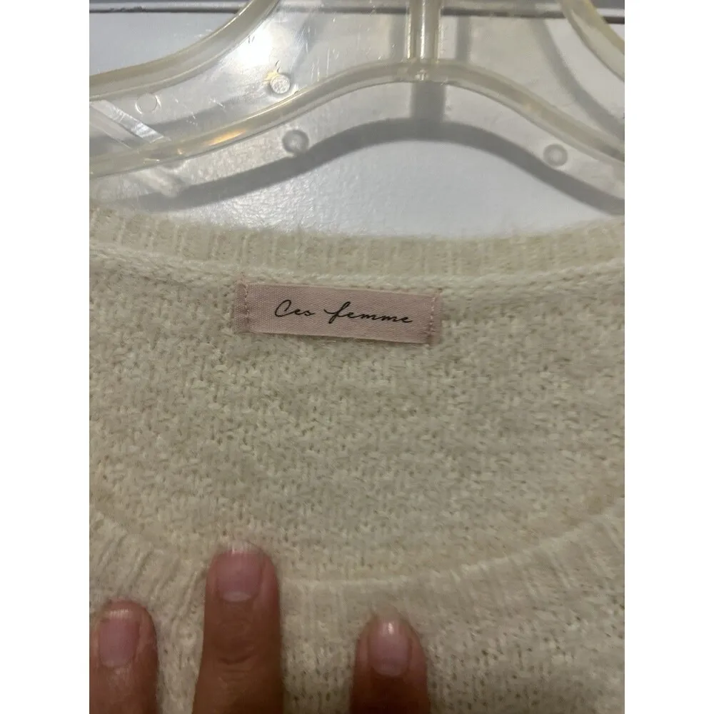 Ces Femme Fuzzy Cozy White Multi Colored Striped Sweater Oversized Size Large - Image 2