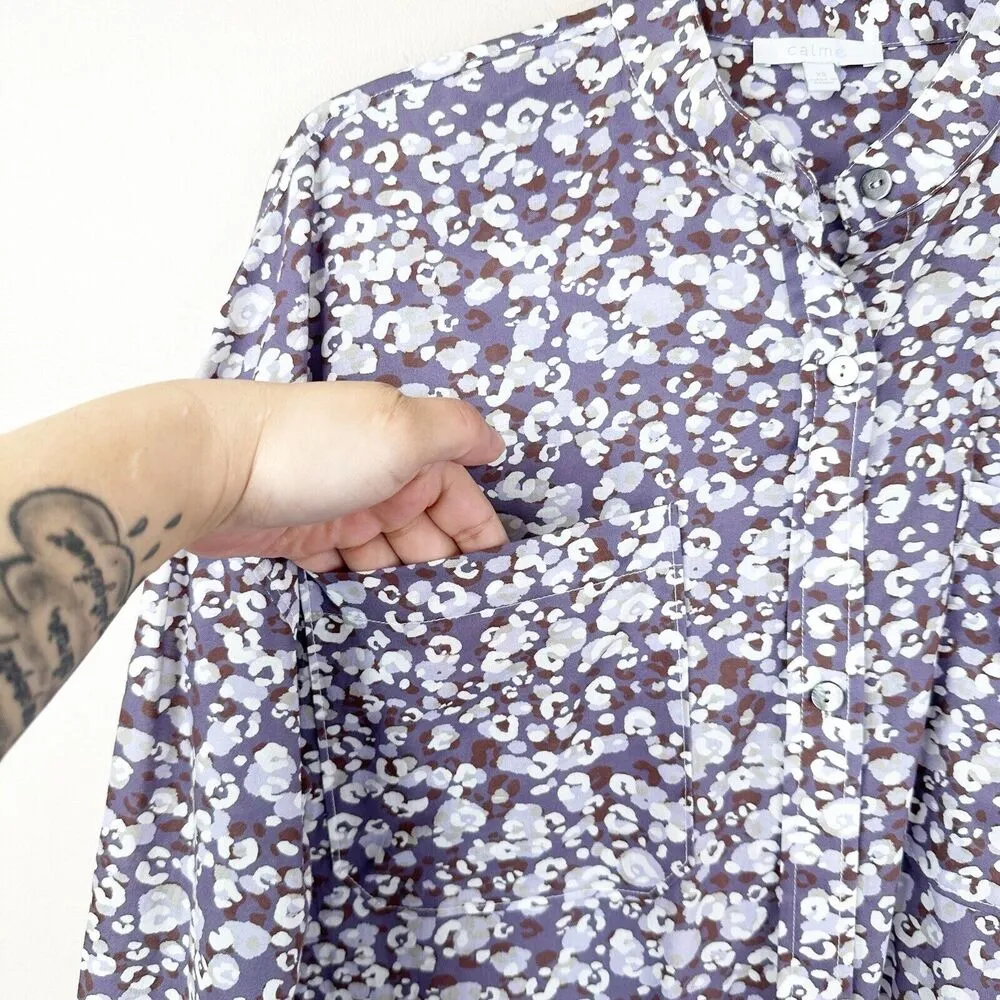 Johnny Was Calme XS Printed Big Shirt Dress Cadet Leopard Spots Cotton Button Up - Image 15