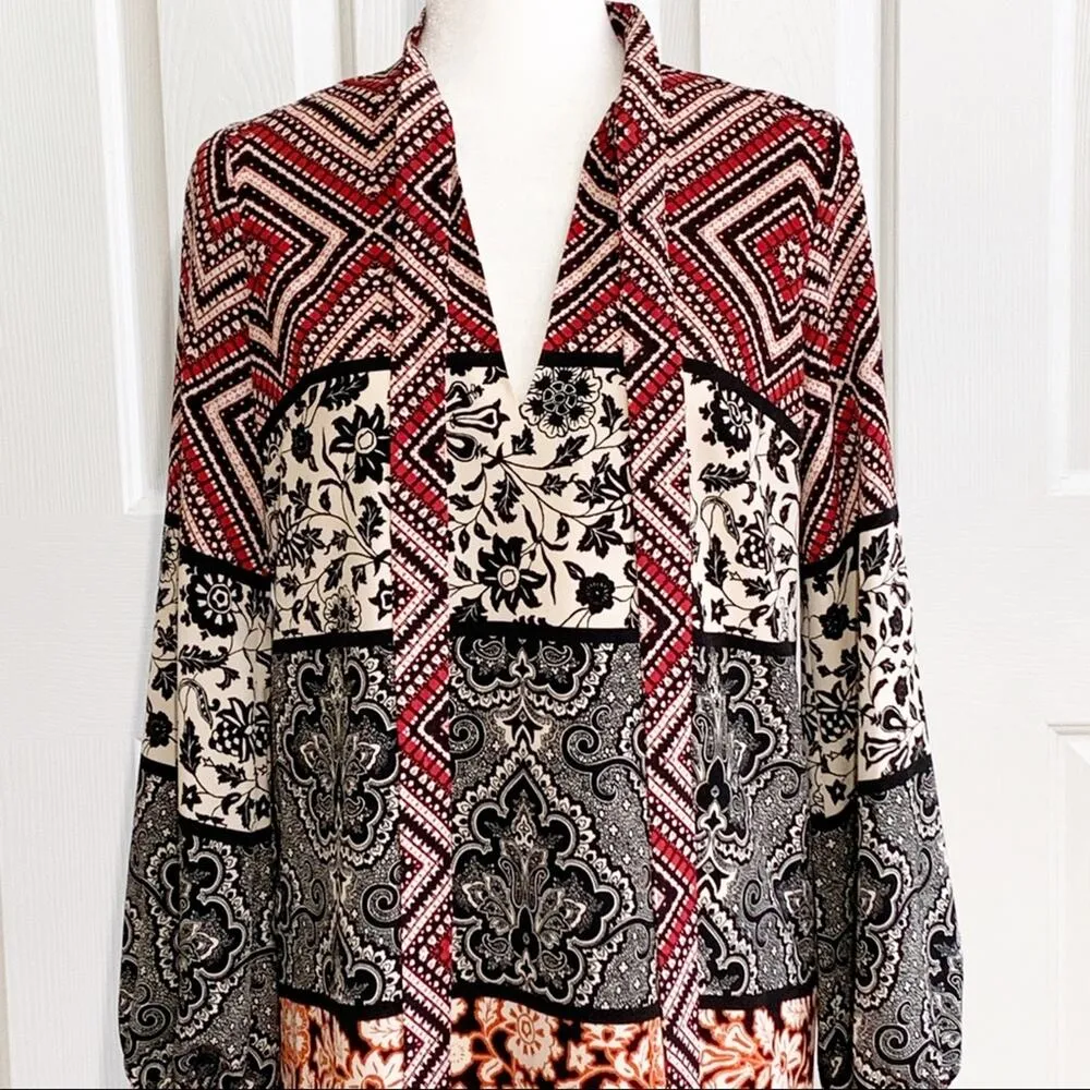 Maggy London Dress 3/4 Sleeve Mixed Print V-Neck Tie Dress Size 4 - Image 12