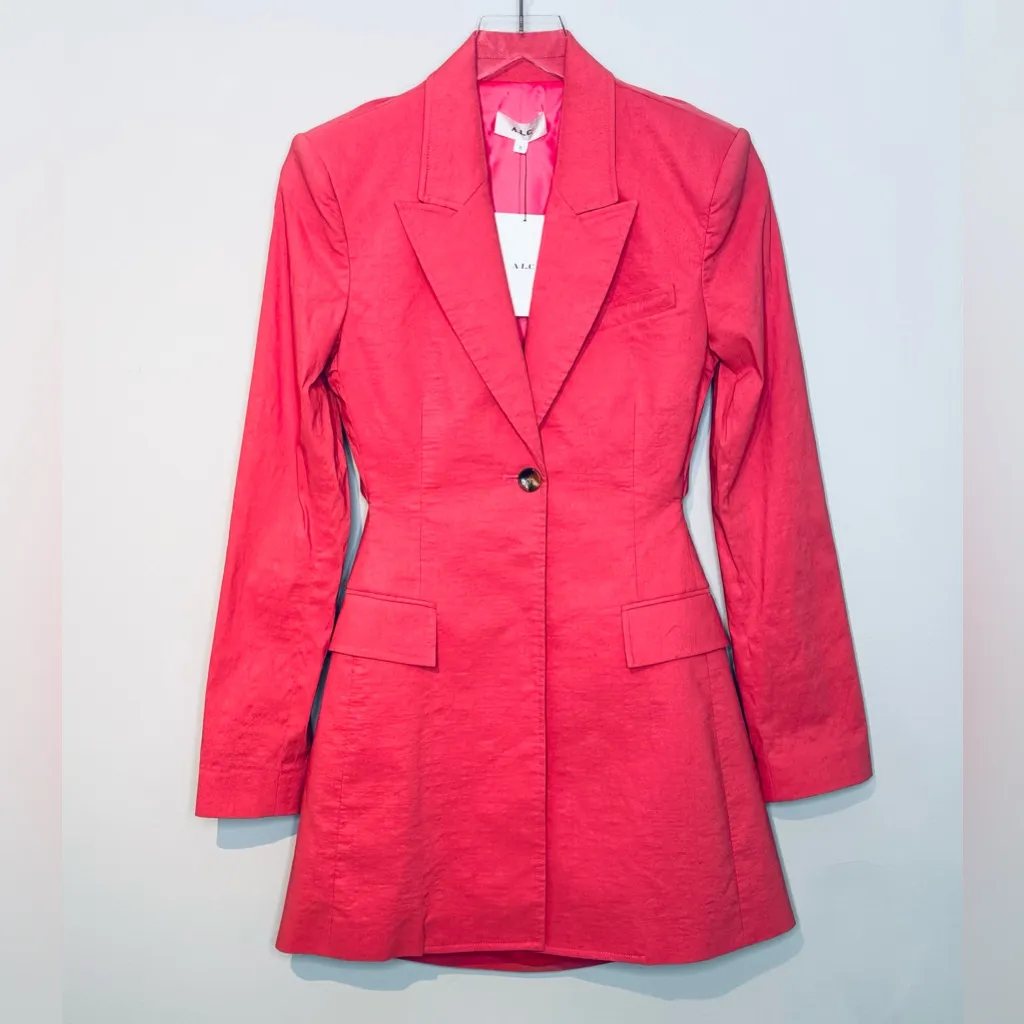 A.L.C. Carlyle Italian Linen Blazer Pink Grapefruit Mini Dress Size 2 NWT - Image 3