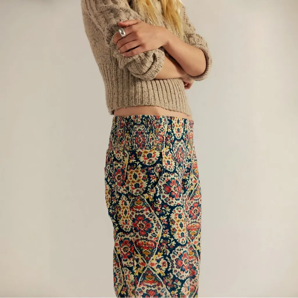 Free People XL Lunan Crop Harem Cord Printed Jeans NWT Bohemian Retro 60s 70s - Image 3