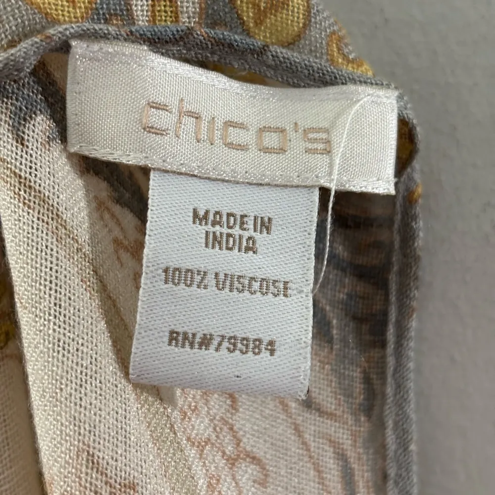 Chico’s Gray and Beige Paisley  Print Scarf with Fringe, Viscose 19”x  66” - Image 7