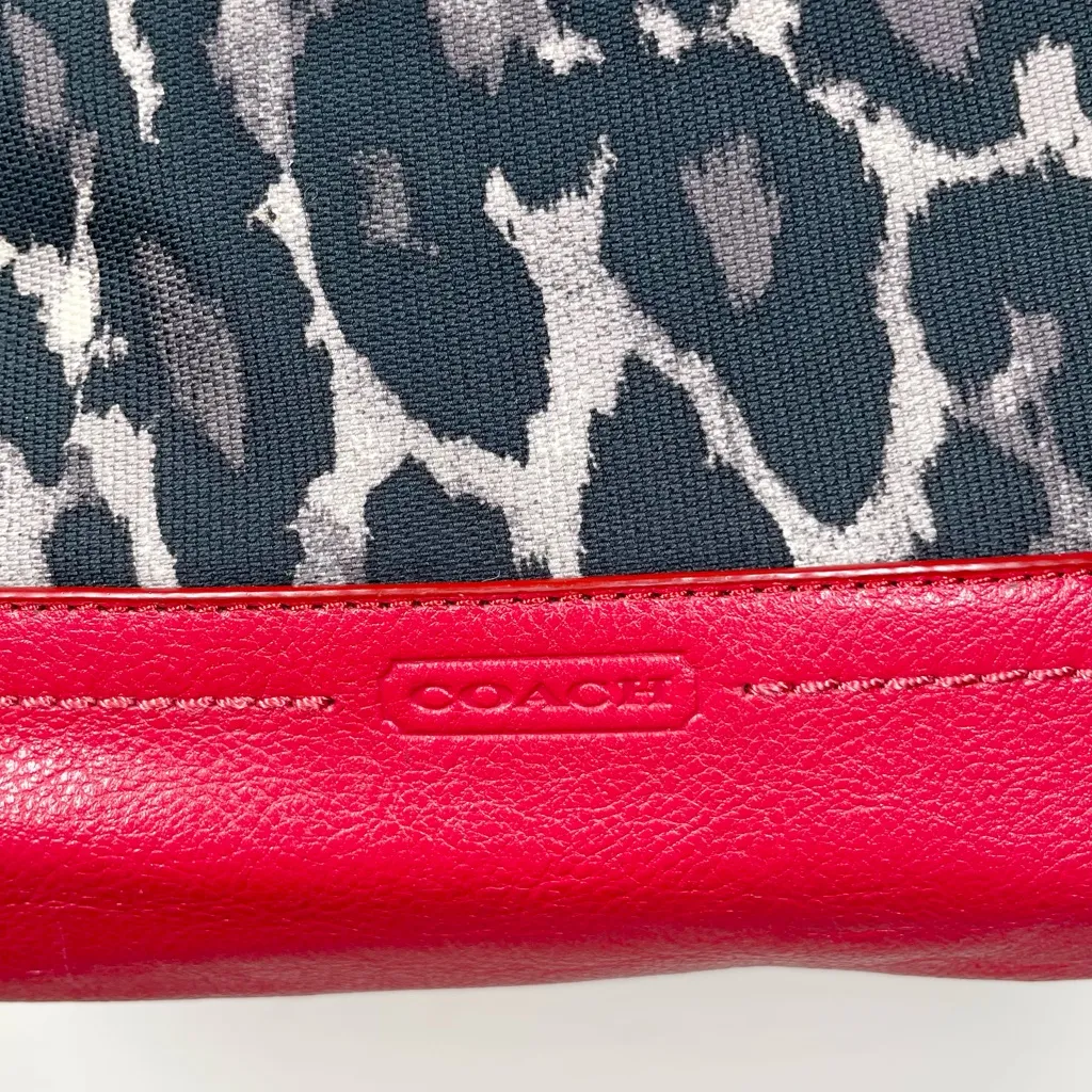 Coach Park Ocelot Print Carrie Tote Bag Satchel Purse Red Leather Logo F25178 - Image 4