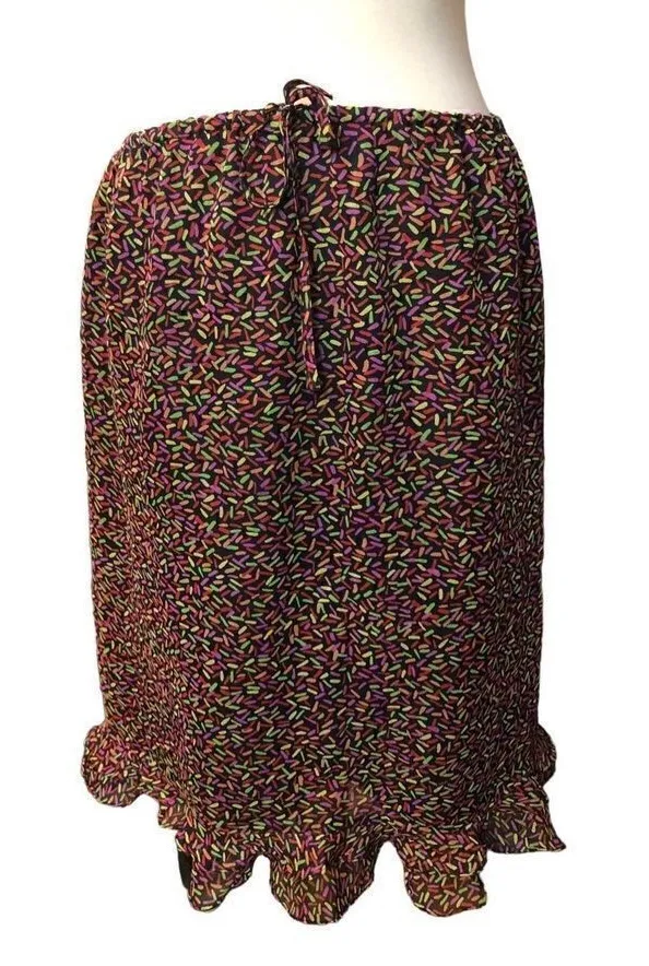 Allison Taylor pure silk fully lined flutter ruffle hem abstract print skirt - Image 1