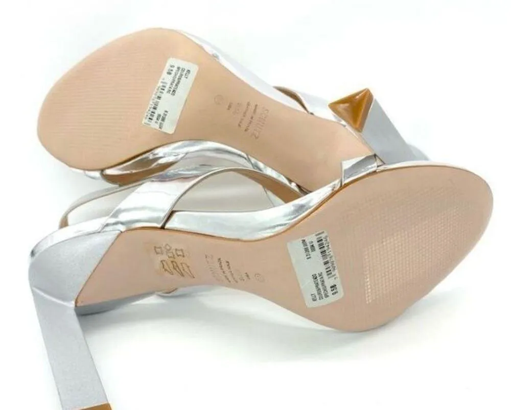 Schutz Kelly Metallic Silver Slingback Sandal Heels New - Image 9