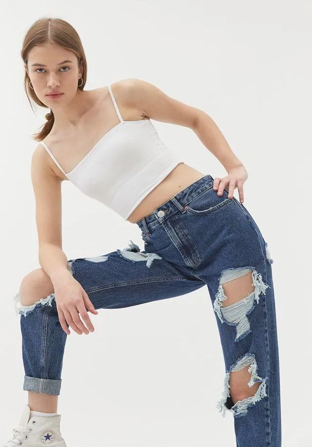 BDG High Waisted Mom Jeans Destroyed Medium Wash - Image 3
