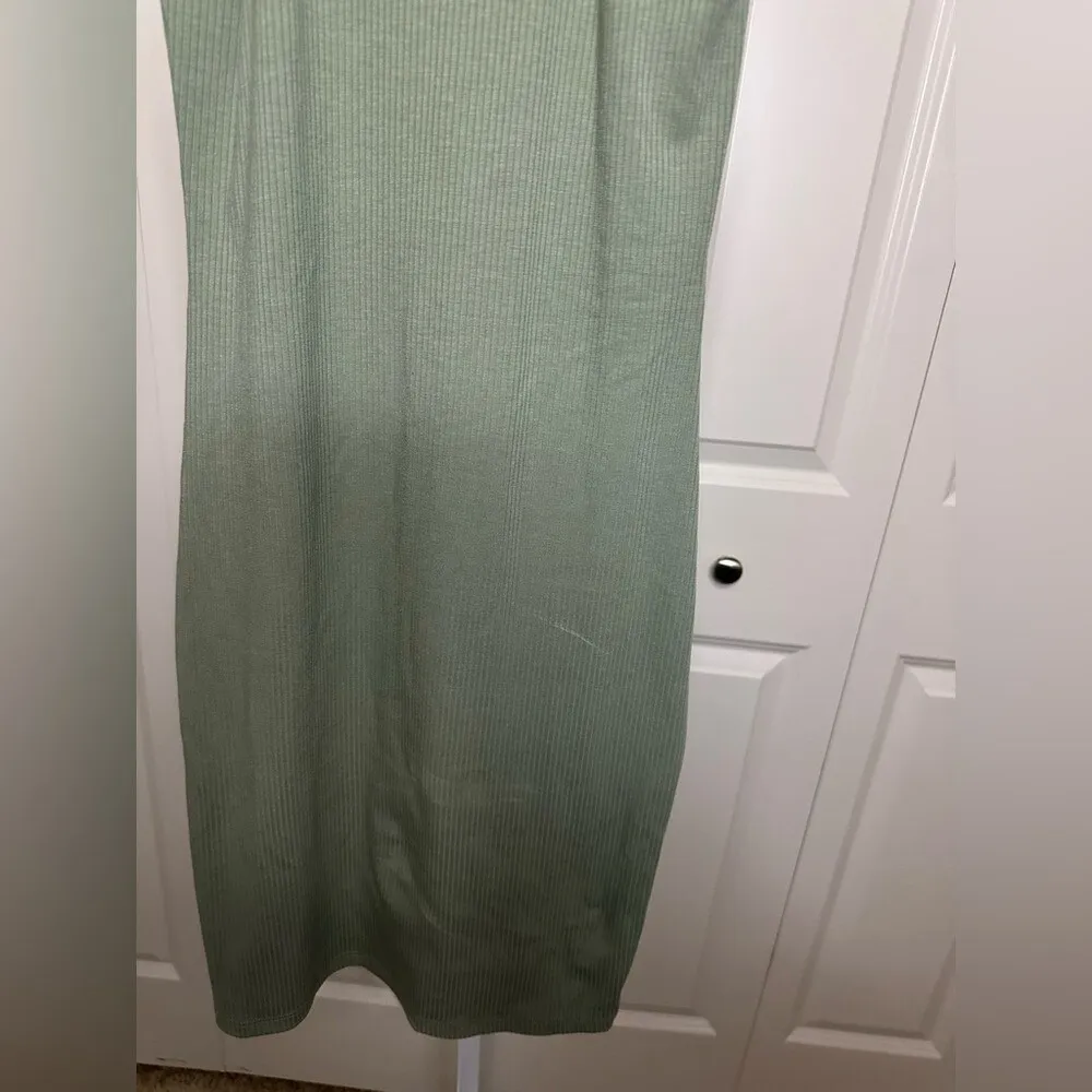 Ribbed Racerback Bodycon Dress Olive‎ Green Sleeveless Tank Style - Image 2