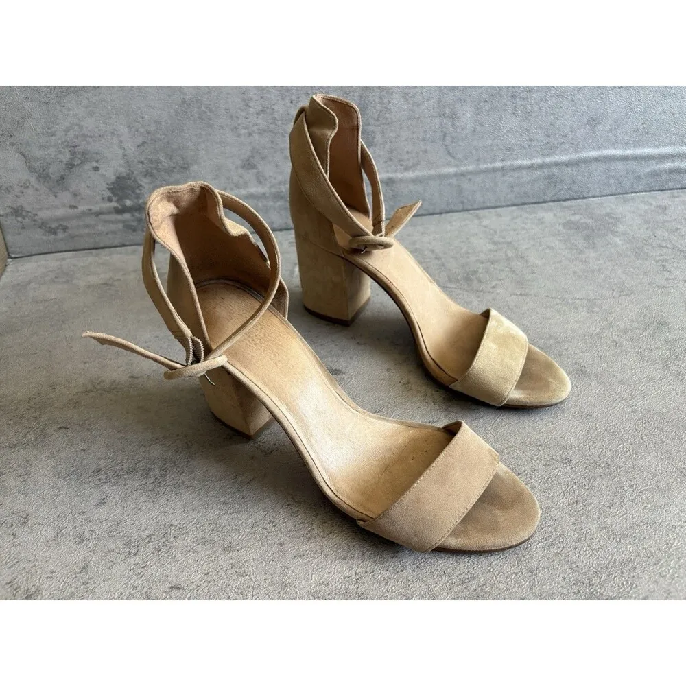Madewell womens tan suede ankle buckle block heels high sandals size 8 - Image 8