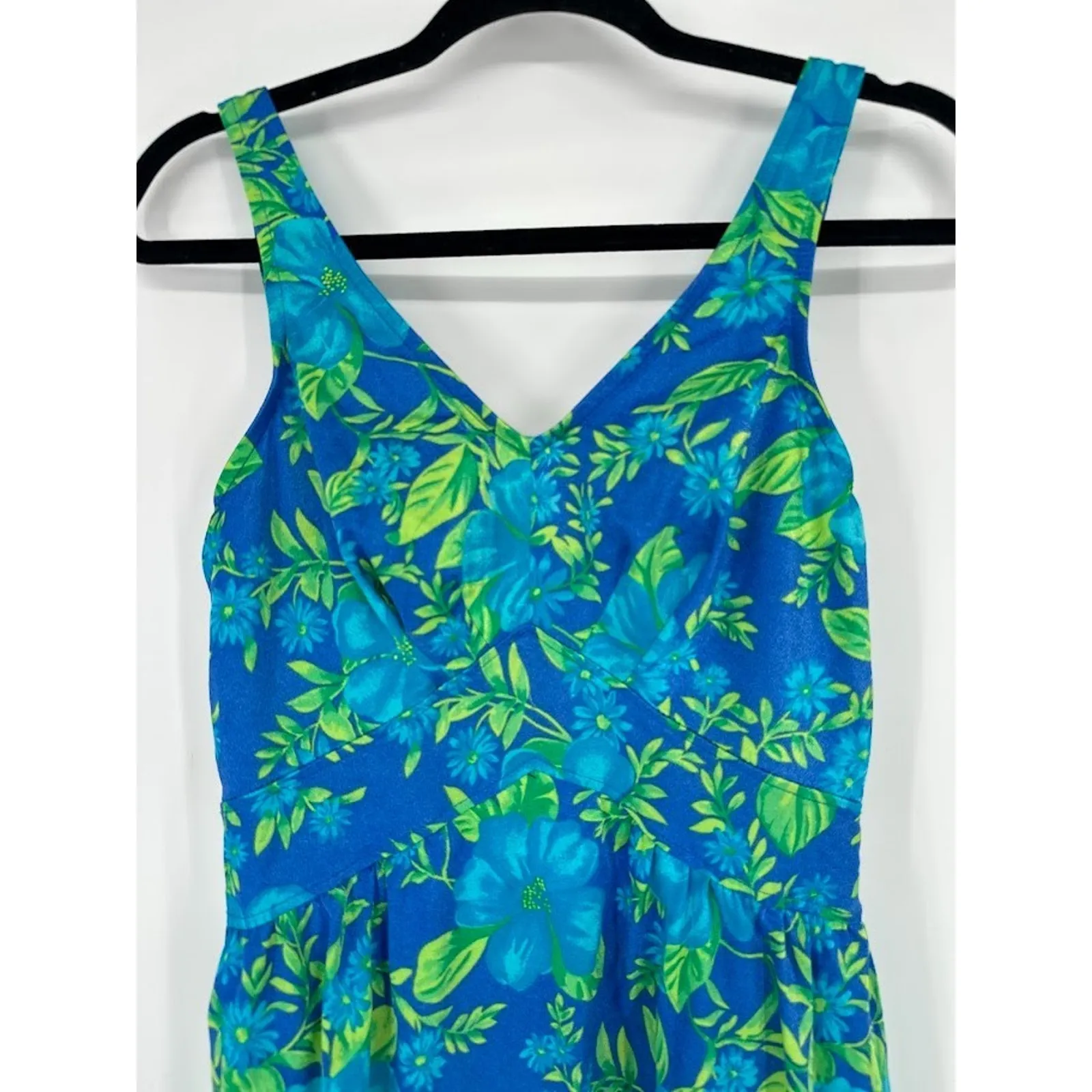 Vintage MAXINE Of HOLLYWOOD Swimsuit Womens 12 One Piece Swimdress Floral Blue - Image 2