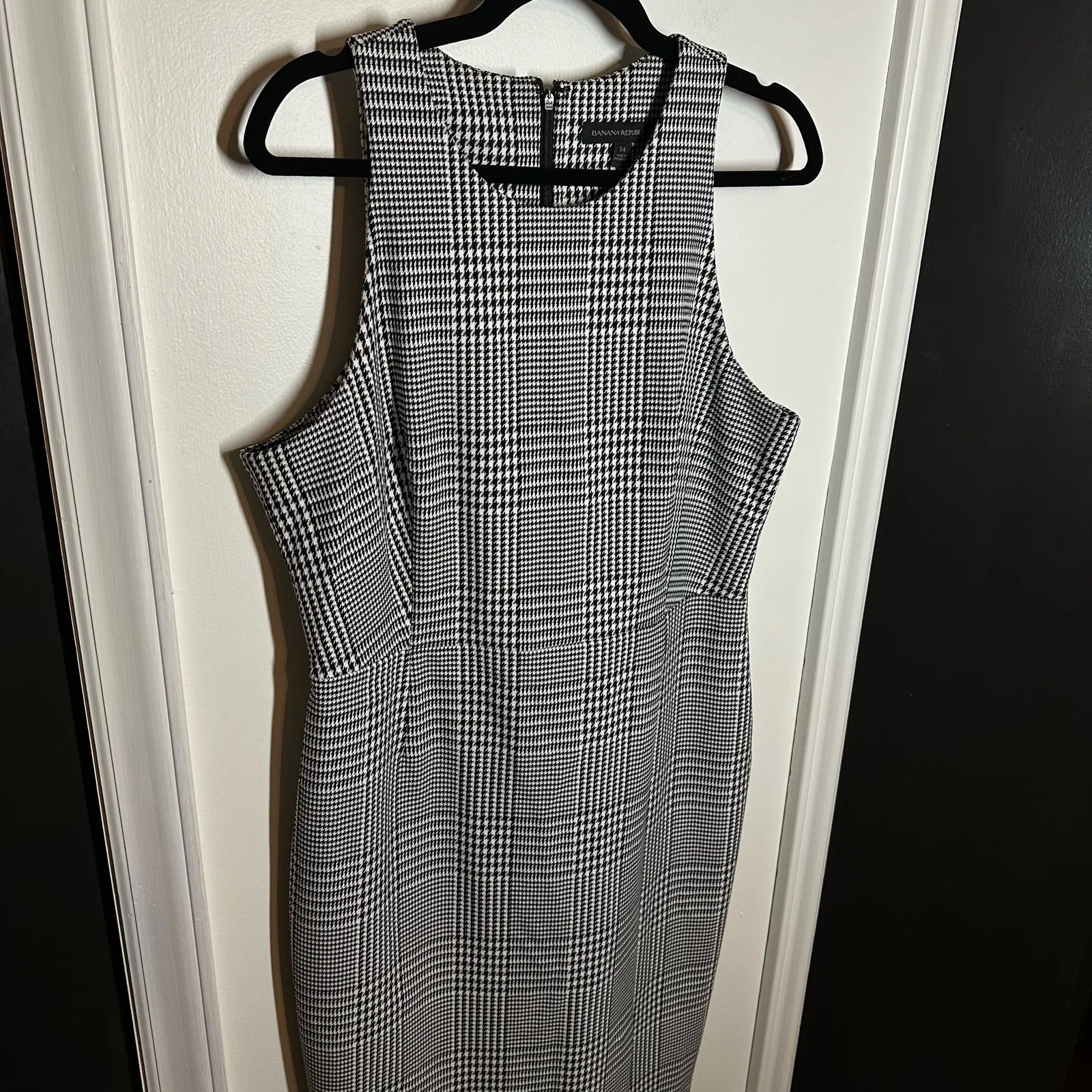 Banana Republic Black White Plaid Houndstooth Bi-Stretch Sheath Dress Size 14 - Image 5