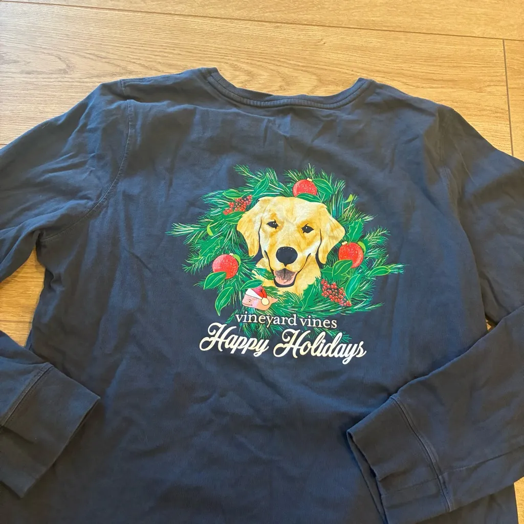 Vineyard Vines Women Christmas Puppy Long Sleeve Peruvian Cotton T-shirt Size M - Image 2