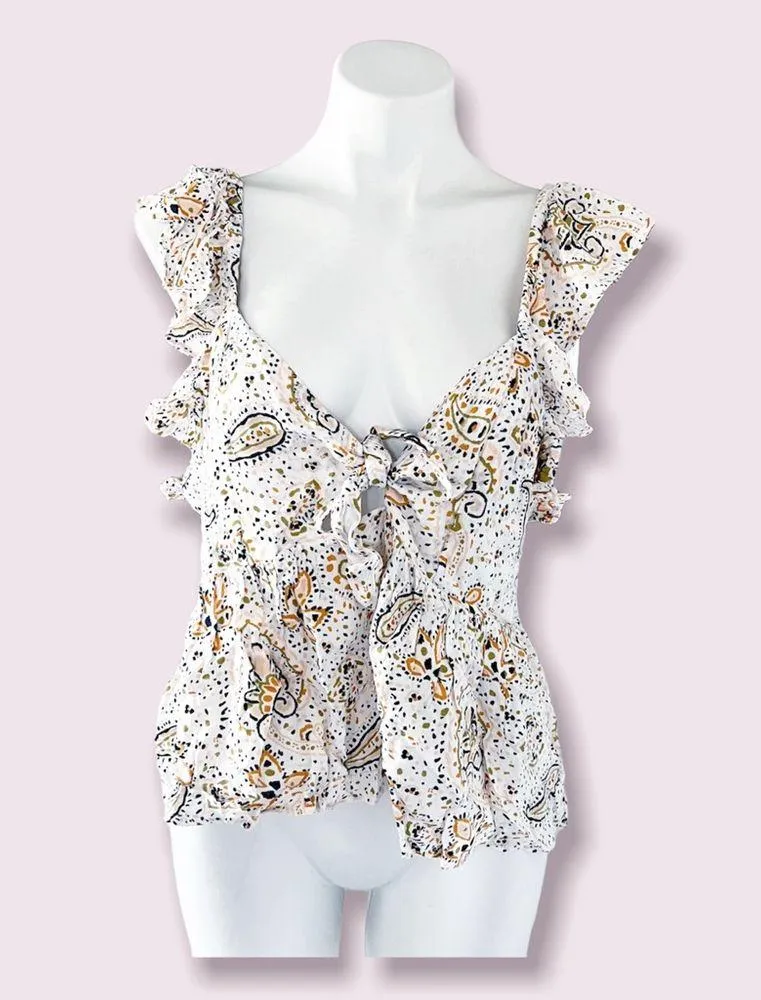 Patrons of Peace Tie Knot Front Top Paisley Splattered Print Size L NWT - Image 10