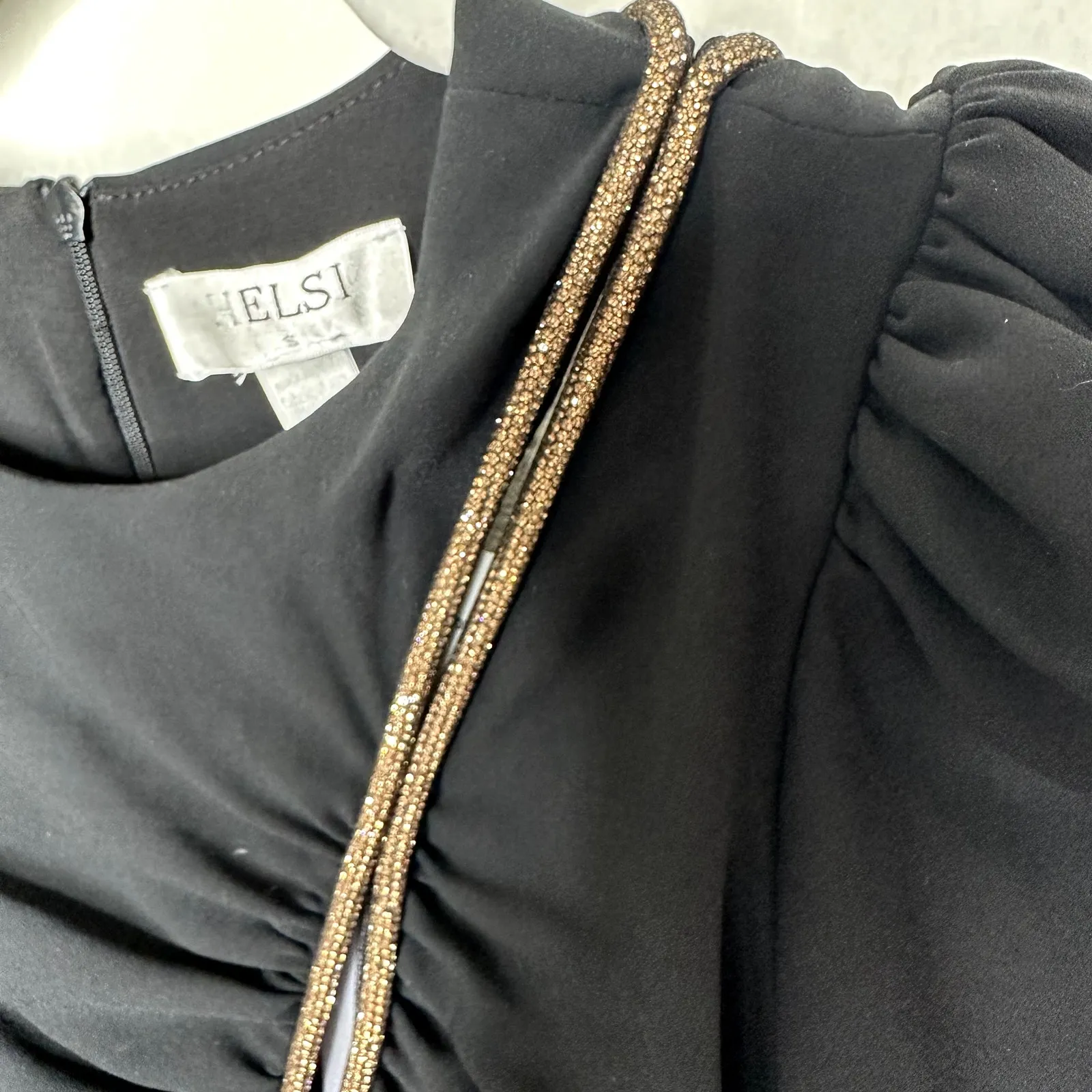 Helsi NWT Josephine Black Gold Crystal Rope Asymmetric Long Sleeve Mini Dress - Image 4