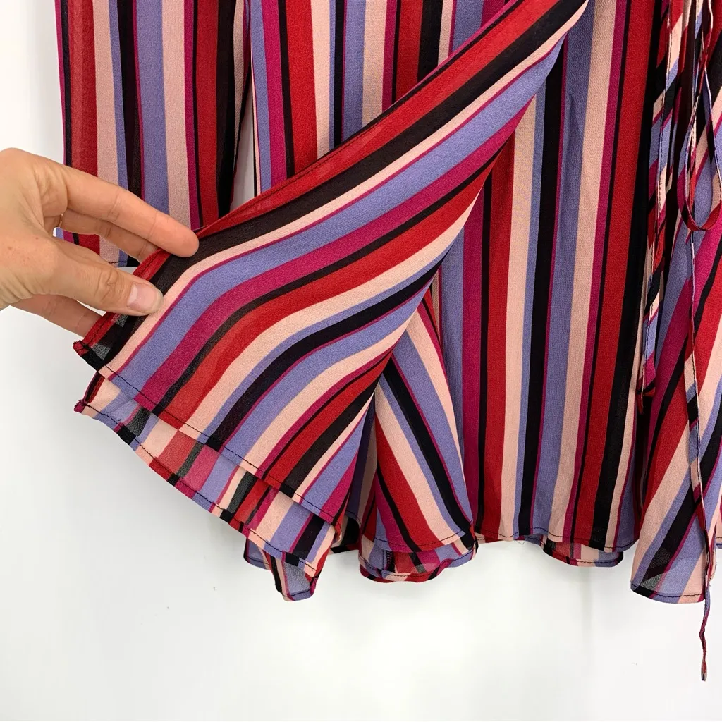 REFORMATION Gjelina Luisa Stripe V-Neck Wrap Mini Dress Pink Purple S - Image 4