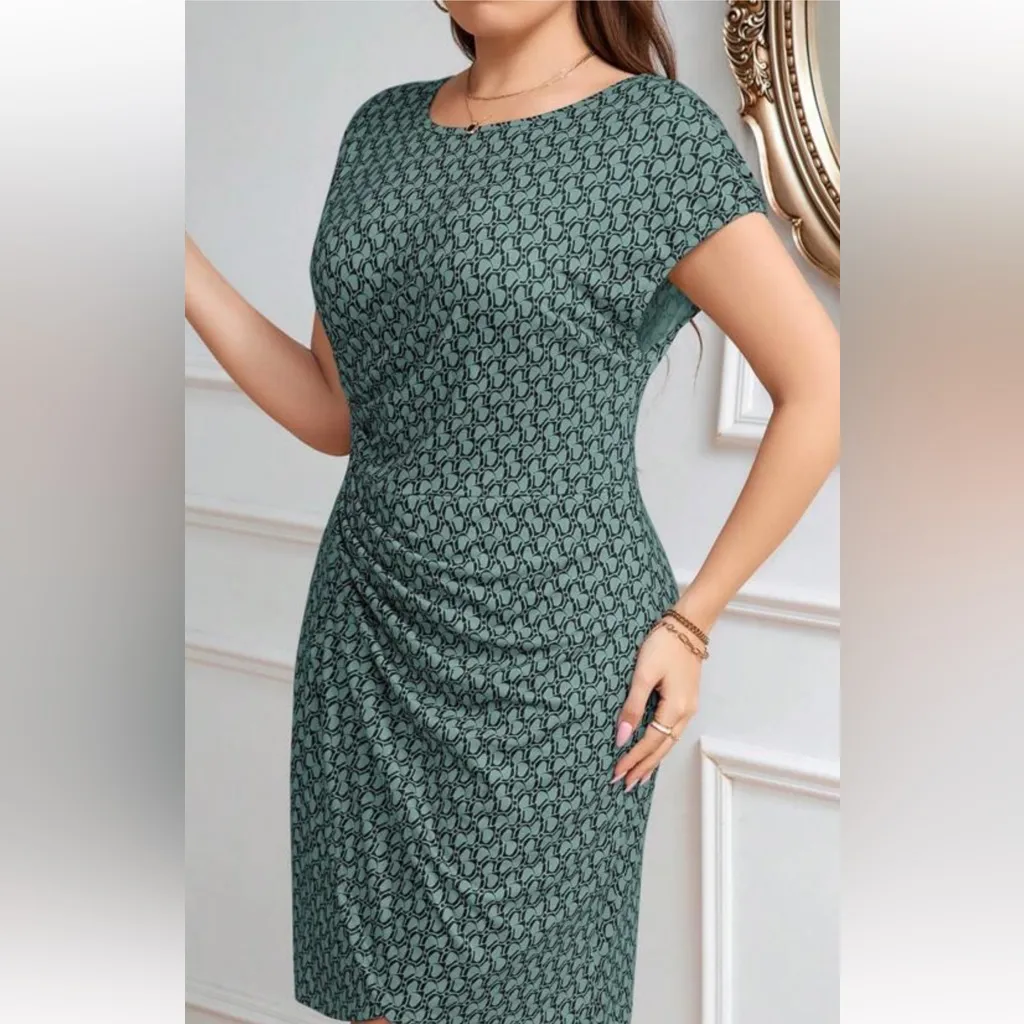 SHEIN Teal Patterned Midi Dress - Image 4