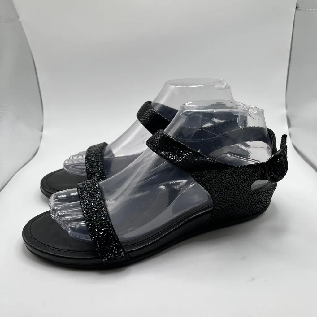 EUC FITFLOP Black Bling Sparkle 7 Ankle Strap Buckle Comfort Flats Banda Roxy - Image 2