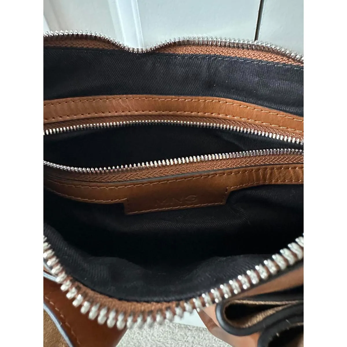 Mango Leather Shoulder Bag with Gathered Pockets & Charms NWT Brown - Image 9