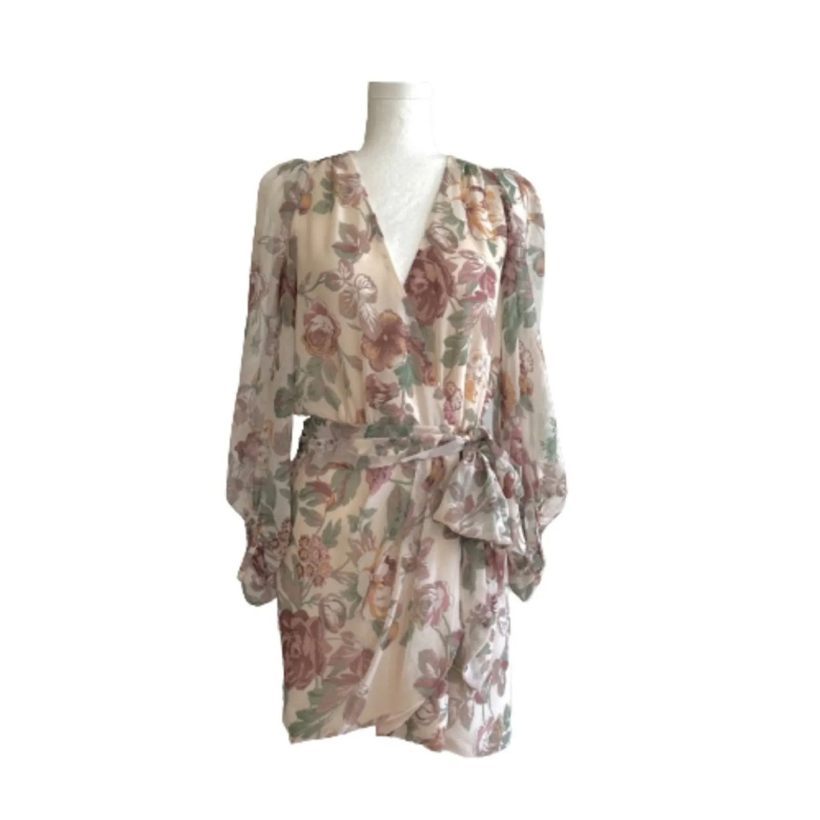Fab’rik Dress Marnie Floral Print Chiffon Lantern Sleeves Wrap Tie Small NEW - Image 13