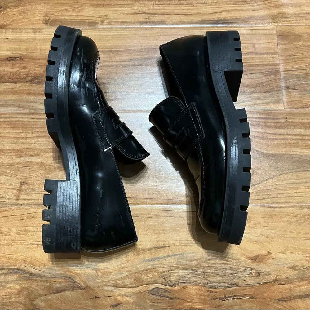 Chunky Black Penny Loafers Platform Flats Shoes EU 39 Women 8 Emo Goth Y2K - Image 4