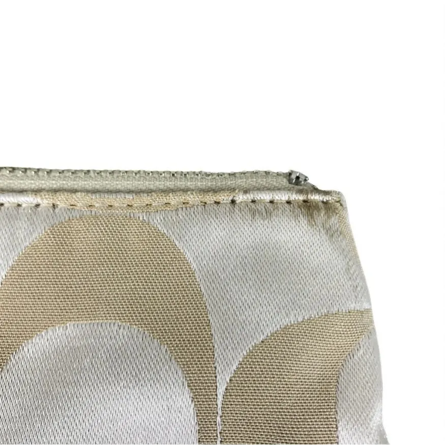 COACH Poppy Metallic Signature Logo Glam Tote Silver/Khaki Office Travel Classic - Image 13