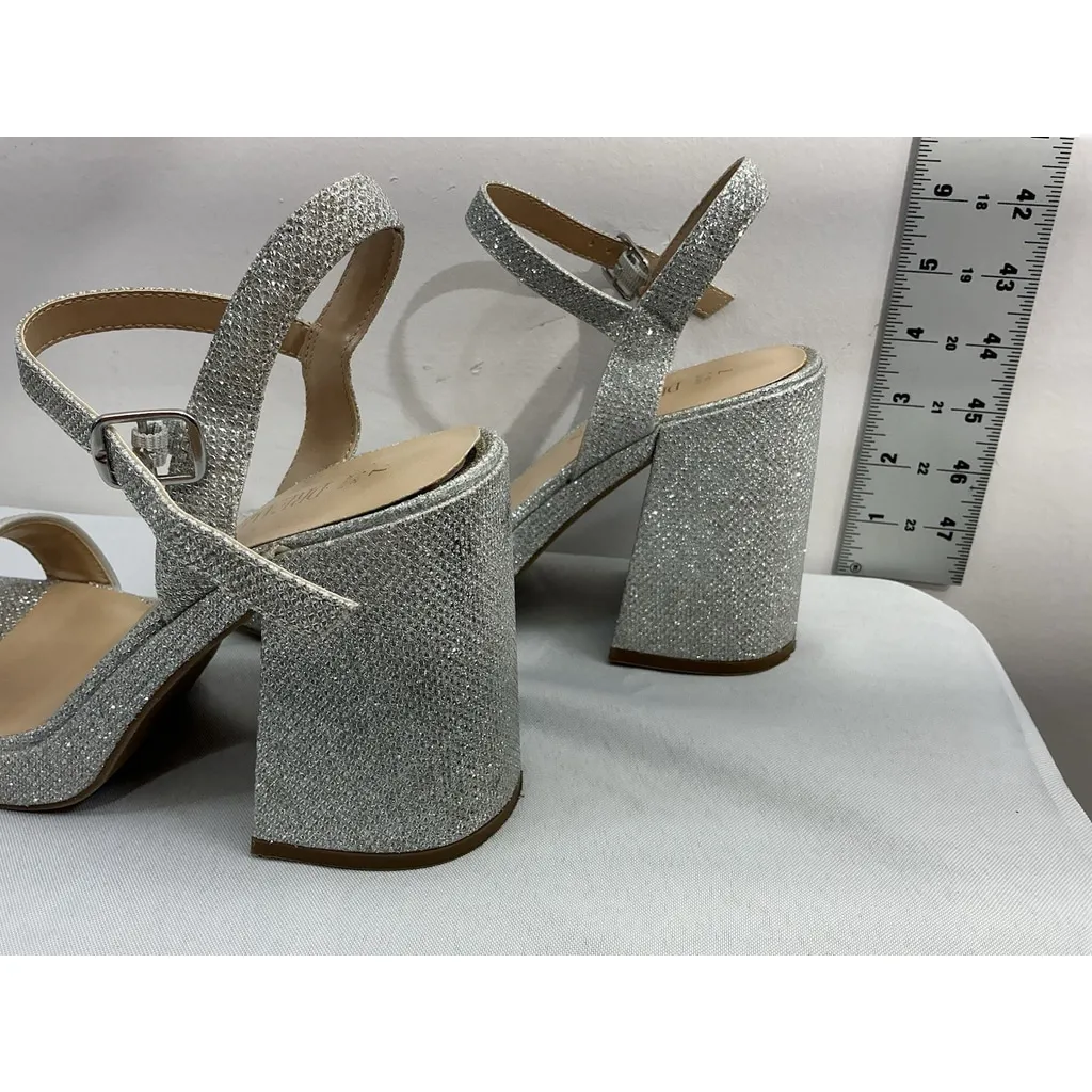 Womans Dream pairs Sandals 7 Ankle Strap Open Toe Block Heel Silver Sparkly - Image 4