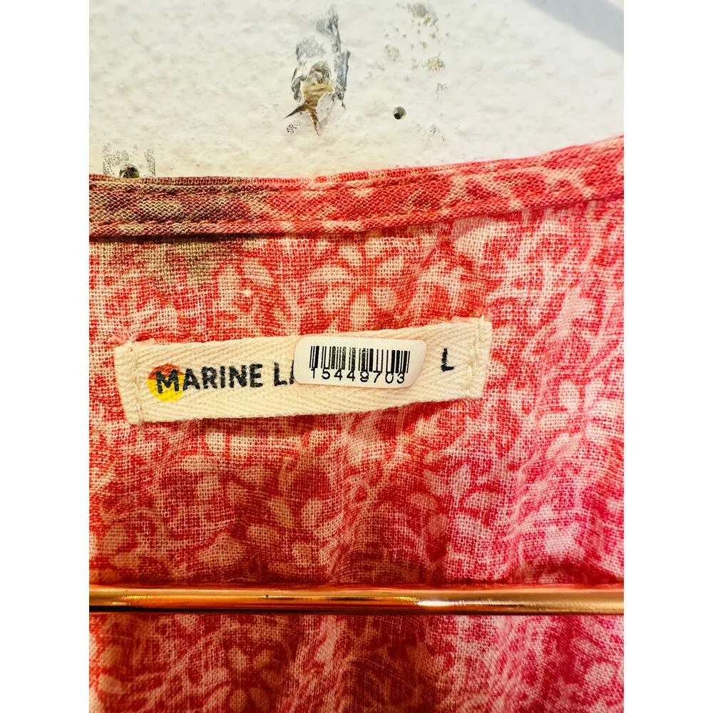 MARINE LAYER Red Floral Hemp Blend Button Front Camila Midi Dress Size Large - Image 8