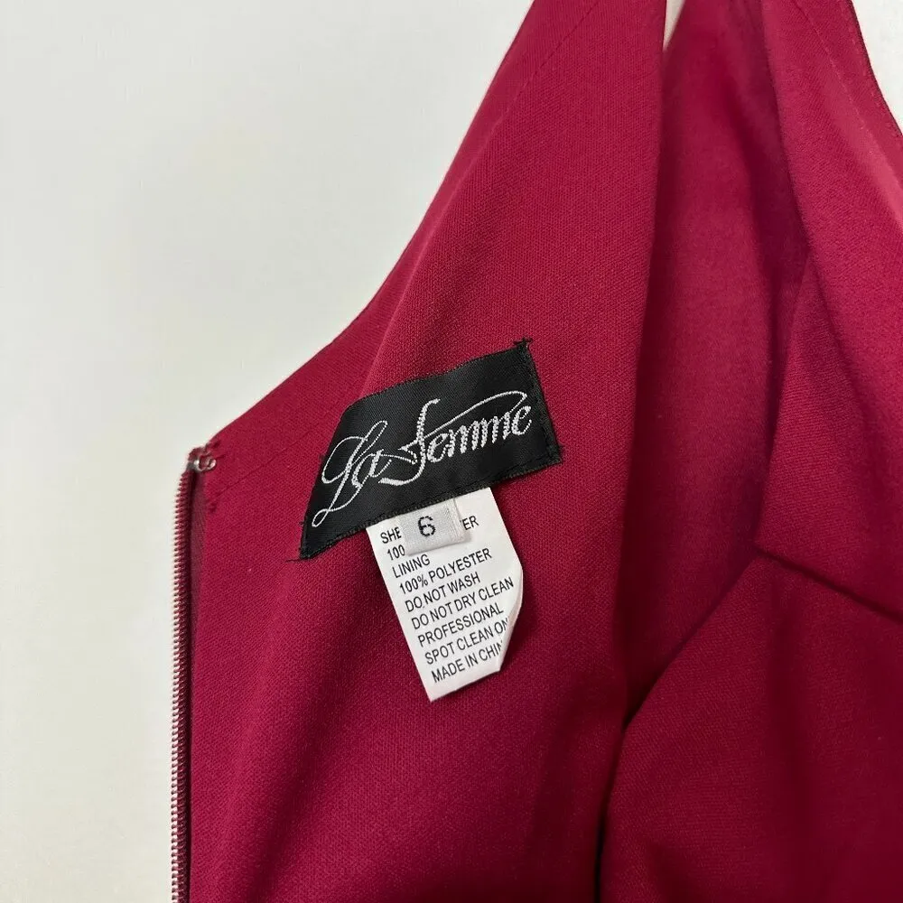 LA FEMME One-Shoulder Jersey Gown in Burgundy Size US 6 - Image 5