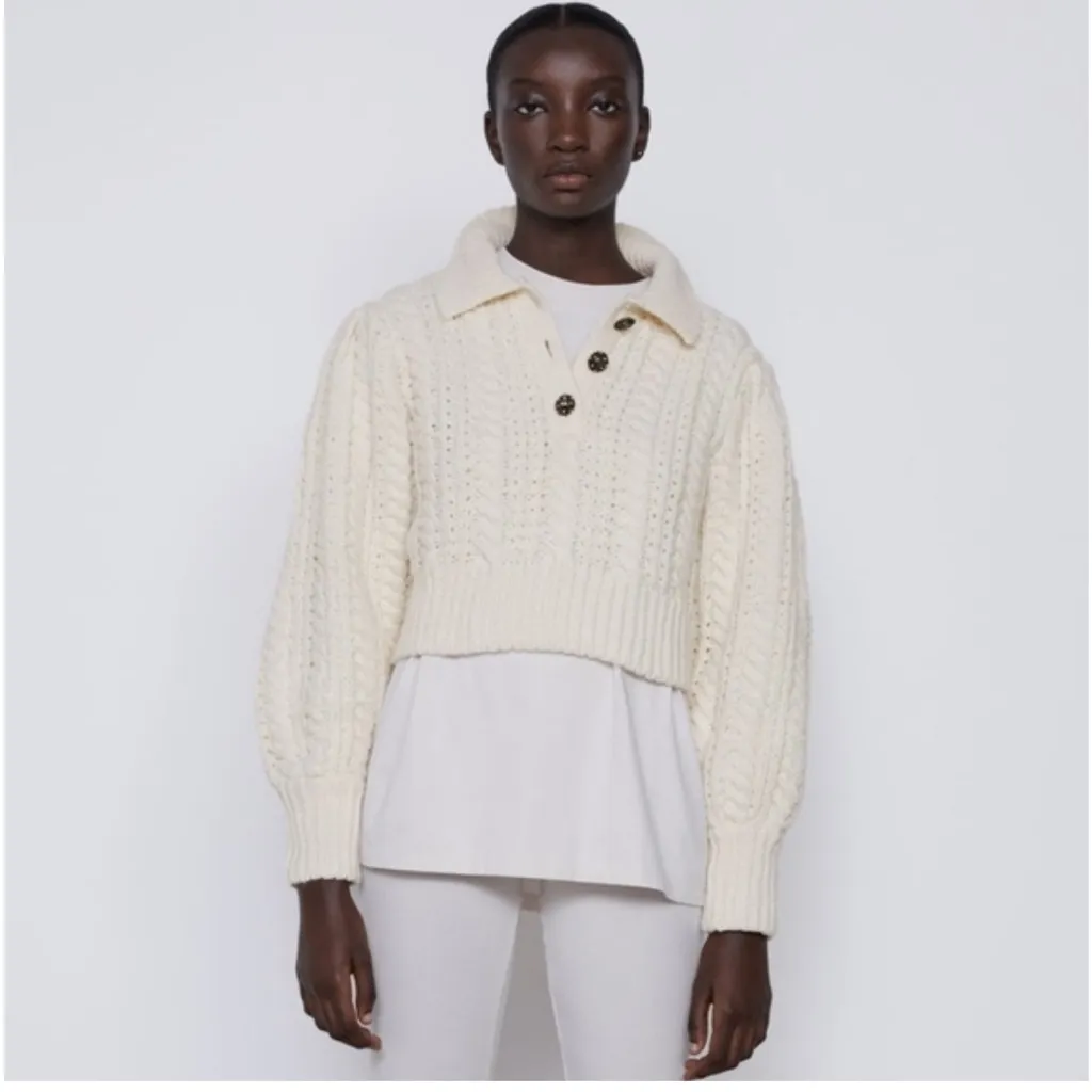 ZARA CHUNK KNITTED CREAM CROP SWEATER S - Image 6