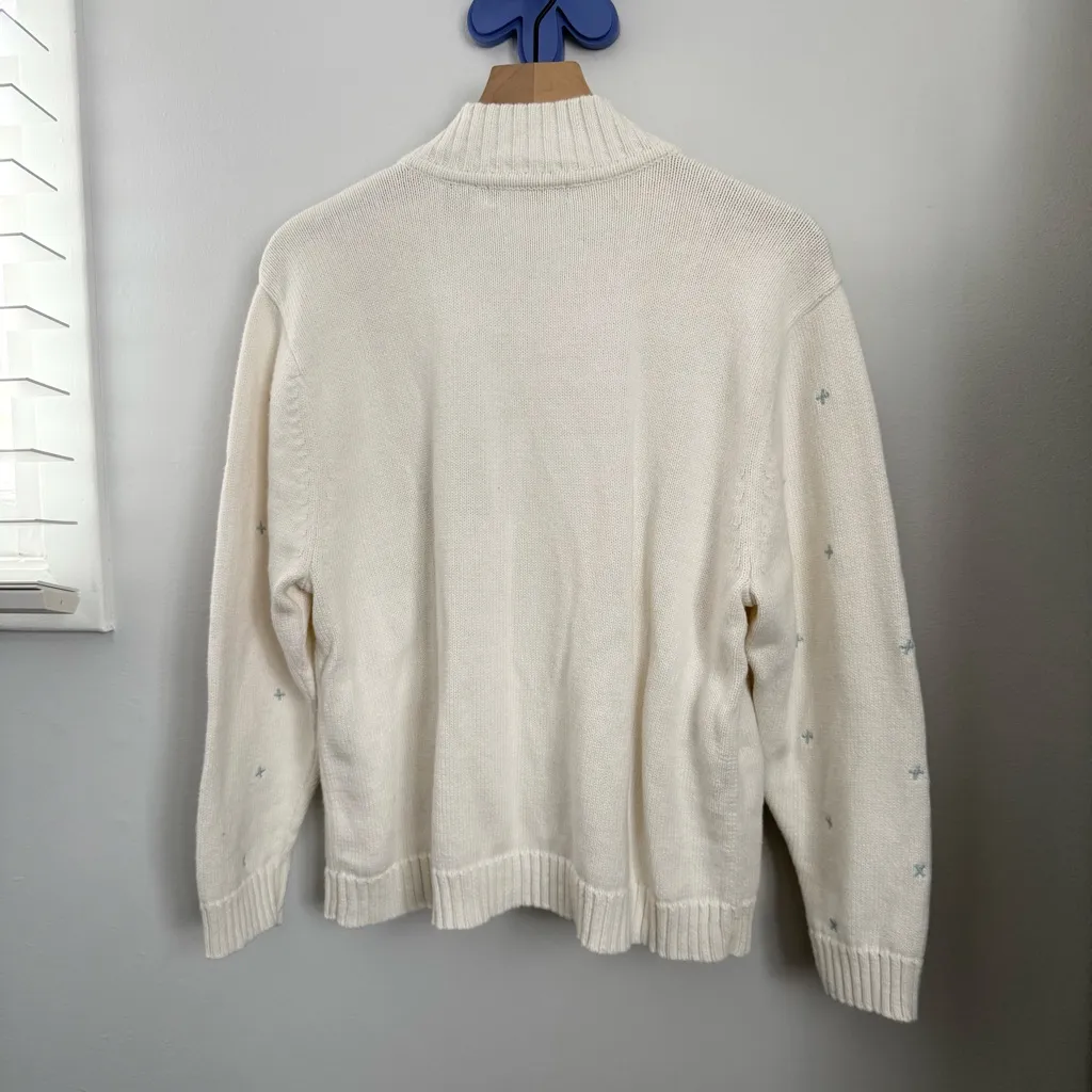 Vintage XL Ski Embroidered Full Zip Knit Cardigan Ivory Cabin Aspen Winter White - Image 2