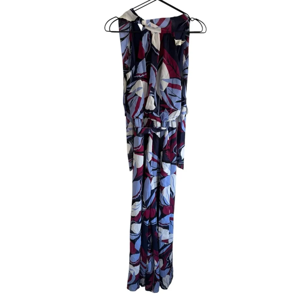Eliza J Print Tie Waist Wide Leg Jumpsuit 4 Floral‎ Purple Burgundy High Neck - Image 7