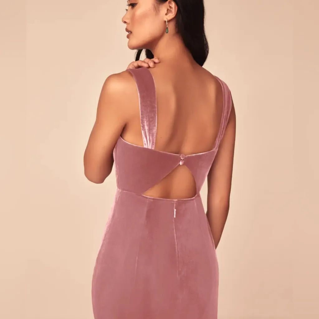 NWT Azazie Laressa Dusty Rose Gown Pink Velvet Bridesmaid Dress Mermaid Vneck A6 - Image 5