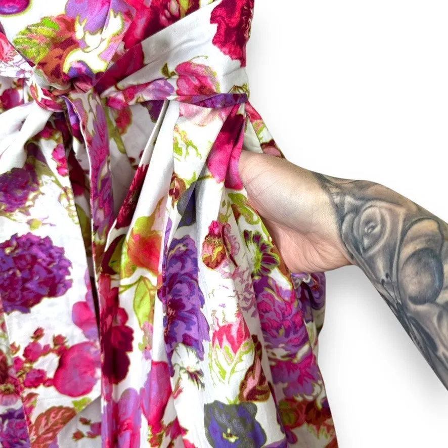 Eliza J 1950's Themed Pink Floral Collared Button Flare Skirt Midi Dress Size 0 - Image 4