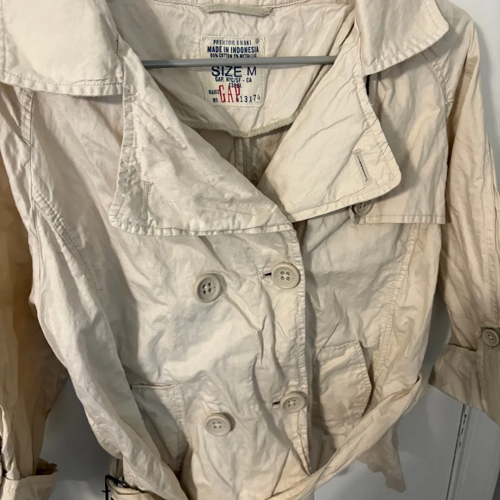 Vintage GAP Premium Khaki Jacket Women's M Double Breasted Military Buttons Belt - Image 12