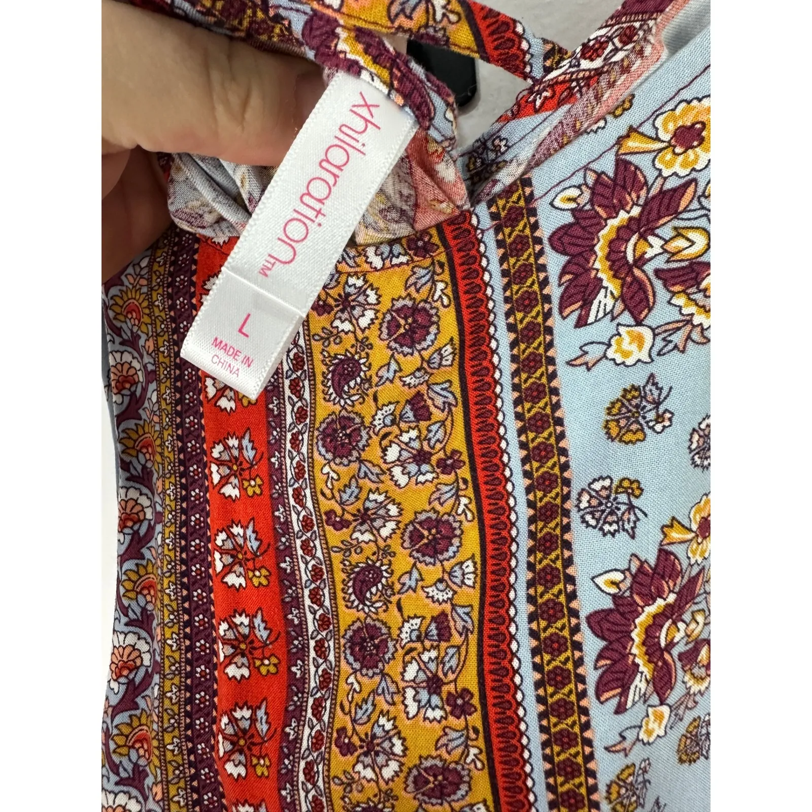 Xhilaration Boho Floral Midi Dress Womens Large Festival Hippie Coastal Beachy - Image 3