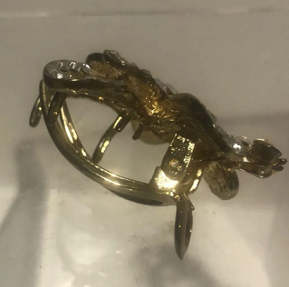 Flower w/small butterfly gold with crystals picks up multi colors hair claw clip - Image 2