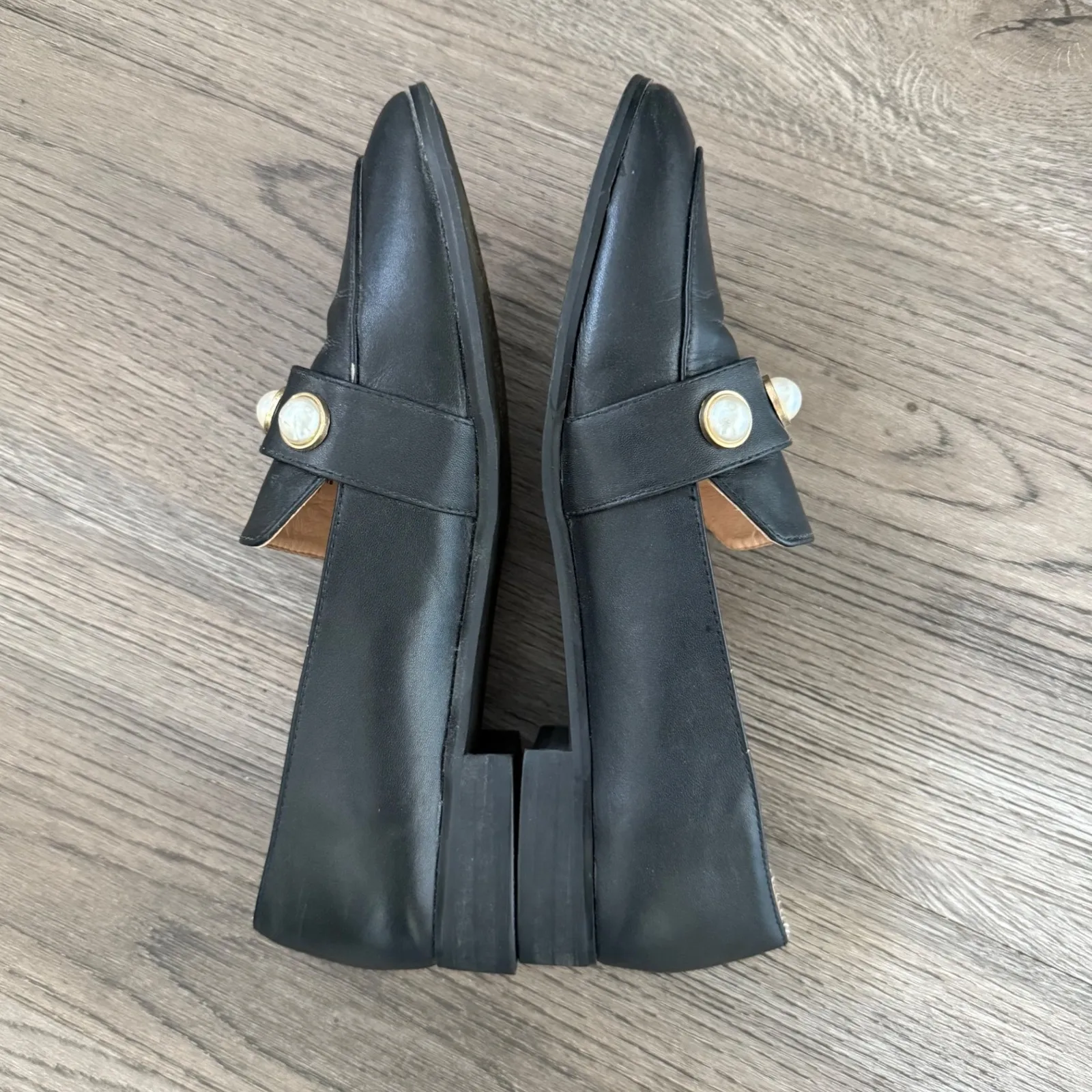 Catherine Malandrino Ceci Black‎ Leather Pearl Embellished Loafer Shoes Size 9.5 - Image 6