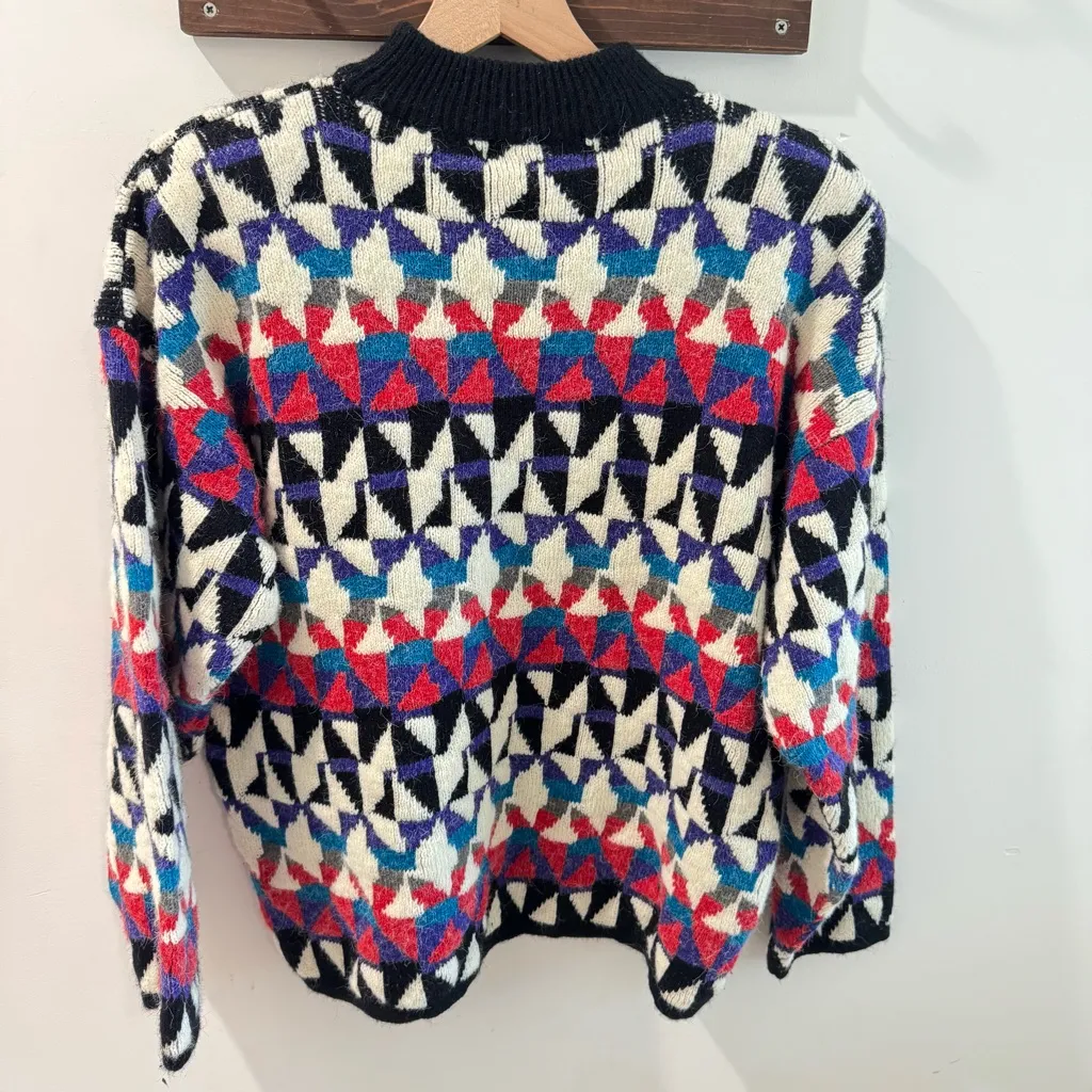 Vintage 80s Kitty Hawk Geometric Knit Mockneck Sweater Large Black - Image 4