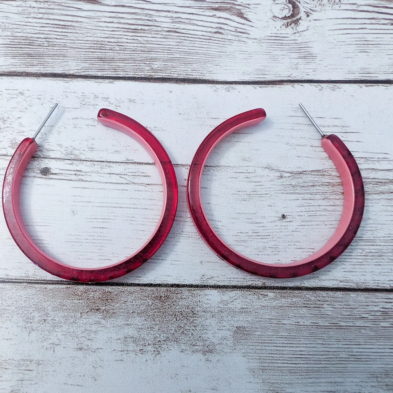Earrings For Pierced Ears Large Red Hoops - Image 3