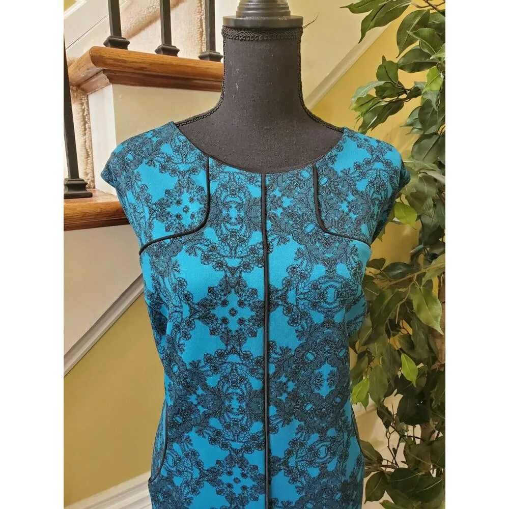 Worthington Womans Black Blue Floral STRETCH Fit & Flare Dress Size 3X - Image 3