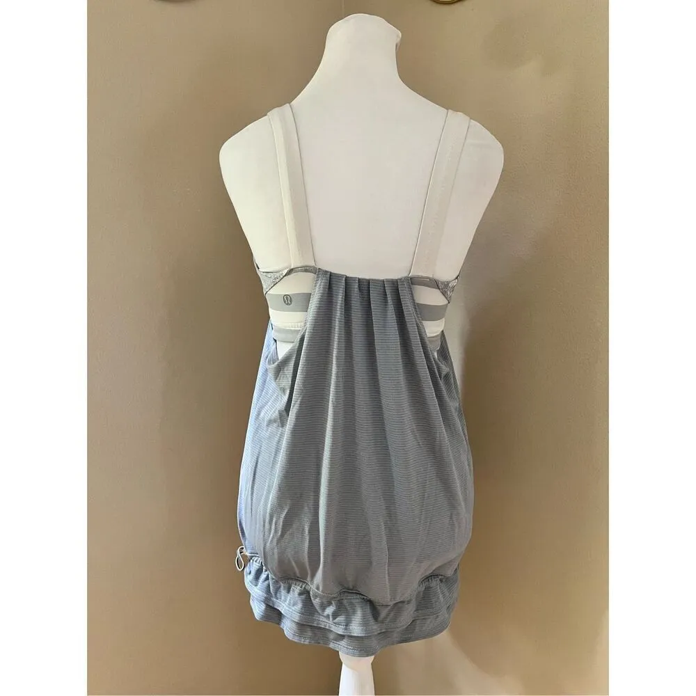 Luluemon Gray Polar Cream Stripe Run Back On Track Tank Top Size 6 - Image 2