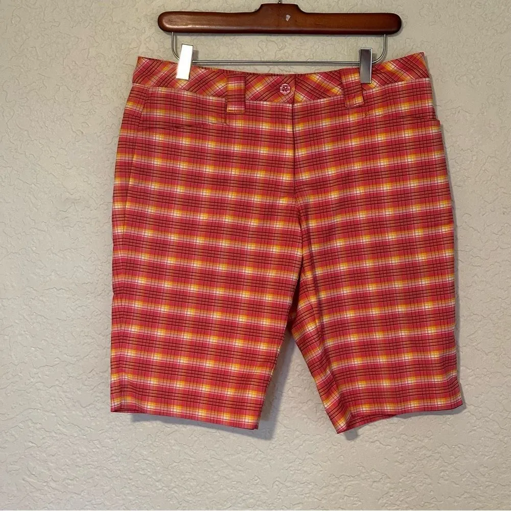 Slazenger Women's Plaid Golf Shorts  Pink Orange Yellow Black Size 6‎ Bermuda - Image 9