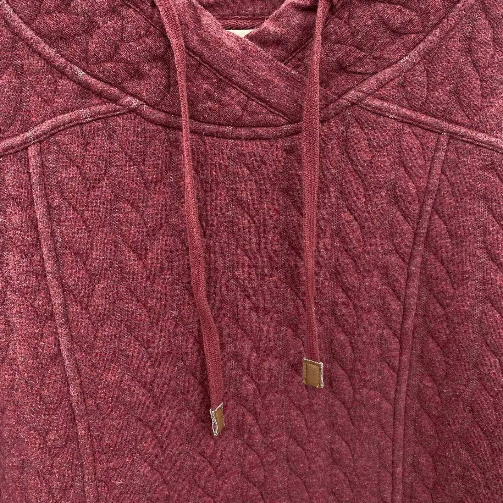 Orvis‎ Pullover Sweater Womens Medium Red Cotton Blend Quilted Cowl Neck Pocket - Image 4