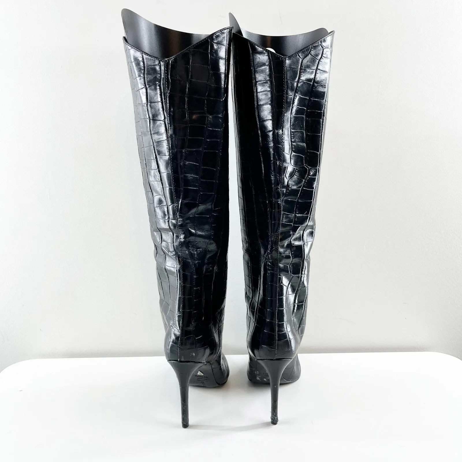 Shutz Maryana Knee High Croc Embossed Stiletto Heel Boots Black 6 - Image 7
