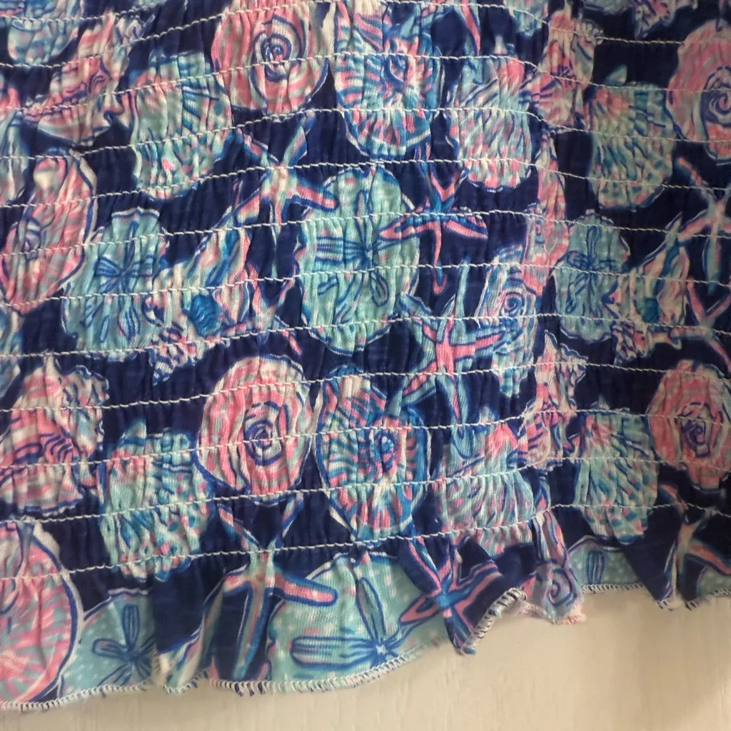 Simply Southern Blue Pink Seashell Shirred Smocked Blouse Crop Top - size XXL - Image 5